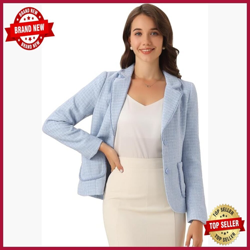 Tweed Blazer Notch Lapel Long Sleeve Business Casual Jacket Size XS